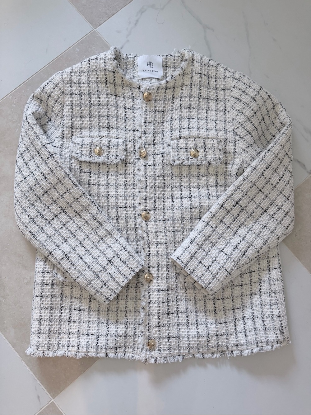 Anine Bing Cream and Black Tweed Button Jacket - Picture 3 of 7